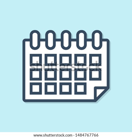 Blue line Calendar icon isolated on blue background. Event reminder symbol.  Vector Illustration