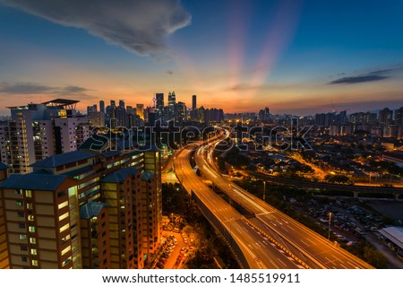 13th Sep 2017, Kuala Lumpur; scenic sunset with the view of expressway leading to city centre during sunset