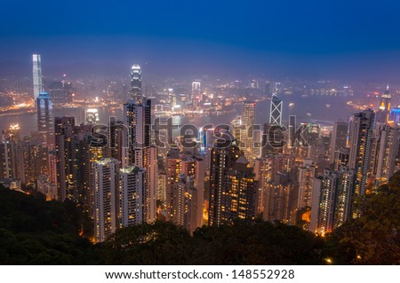 Hong Kong Cityscape at night from The Peak. Good for tourism