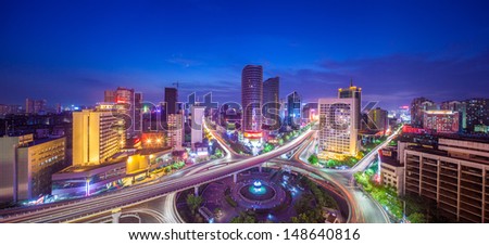 night view of the bridge and city in shanghai china.