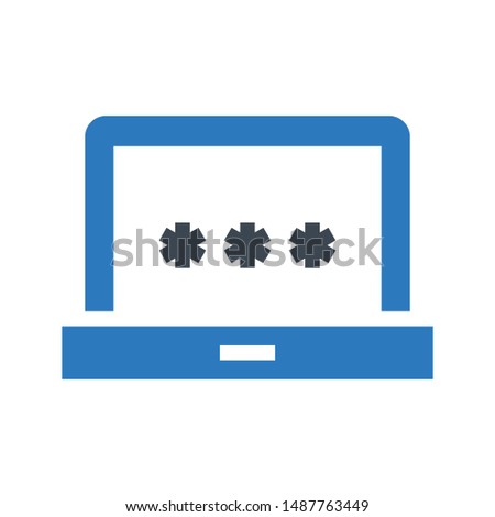 laptop password glyph flat vector icon