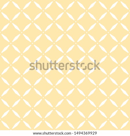Diamond grid pattern. Vector abstract geometric seamless texture. Subtle background in light yellow and white color. Delicate geometric ornament with small diamond shapes, rhombuses, net, repeat tiles