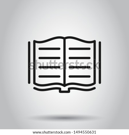 Open book icon in flat style. Literature vector illustration on isolated background. Library business concept.