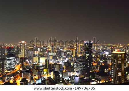 panoramic view of Osaka from the top floor of the highest building in town Symphony Hall, Japan