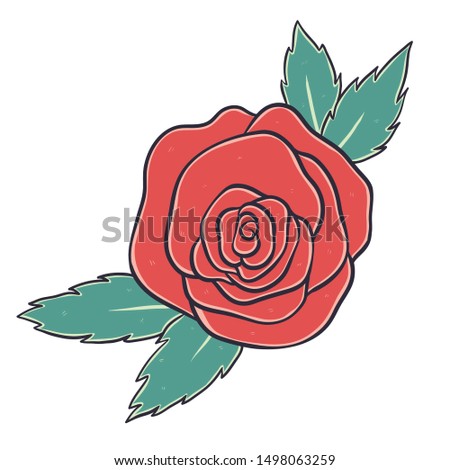 Red rose vector illustration. Vintage flower style on white background.