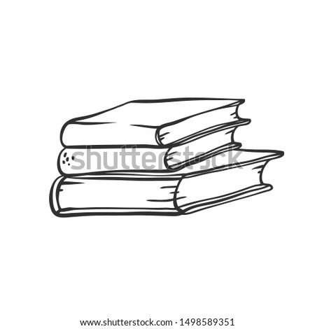 Vector stack books sketch contour doodle black white illustration.