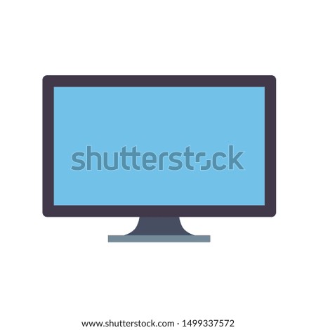 Monitor flat icon. Computer display as symbol of professional equipment or mockup for web design. Digital device with wide blue blank screen. Vector illustration isolated on white background.