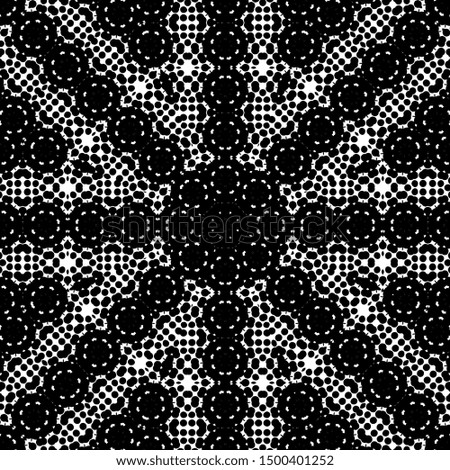 Abstract halftone psychedelic kaleidoscopic seamless pattern.