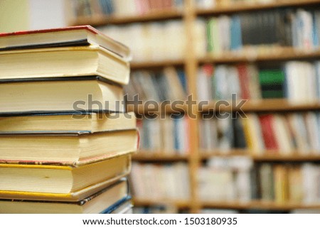 Books on the desk in the library
