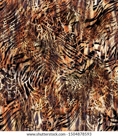 Mix animal skin prints. Leopard, zebra and snake seamless pattern.