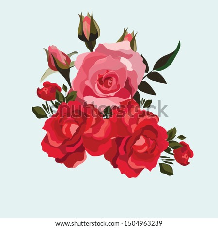 Vector flower illustration: bouquet of flowers: rose red and pink. Wedding design: invitations, cards, background design - Vector 