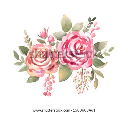 Watercolor bouquet. Flowers, leaves. Isolated on white background. Holiday, wedding design element