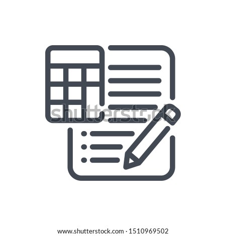Accounting report line icon. Document with pen and calculator vector outline sign.