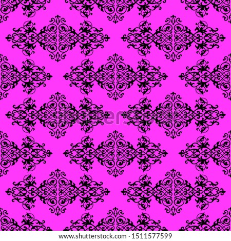Black on Magenta Fleur de Lis Arabic Geometrical Pattern Seamless Repeat Background