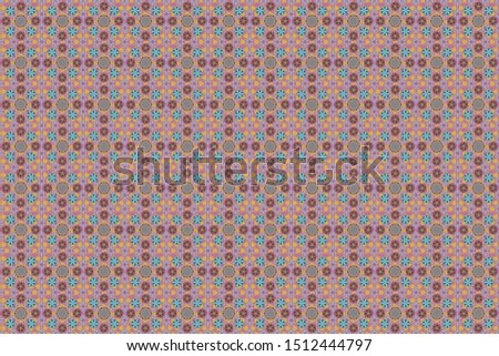 Raster seamless pattern with little flowers in yellow, pink and blue colors. Abstract flowers. Raster illustration.