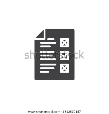 Checklist document vector icon. Task list filled flat sign for mobile concept and web design. Test results document glyph icon. Symbol, logo illustration. Vector graphics