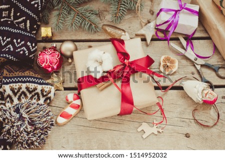 Christmas gift box on a wooden background