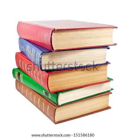 stack of vintage books, isolated on white background