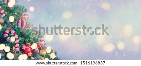 Christmas and New Year holidays background. Closeup of Christmas tree.