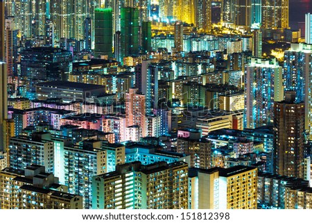 Kowloon downtown in Hong Kong at night