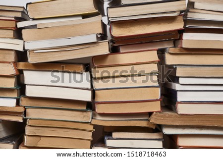 Pile of books close up background