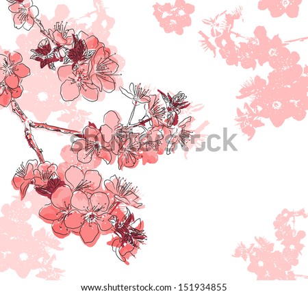 Floral background with a flower sakura. Raster version of vector illustration 