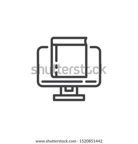 Monitor with book line icon. Bookstore linear style sign for mobile concept and web design. Online education outline vector icon. E-learning symbol, logo illustration. Vector graphics