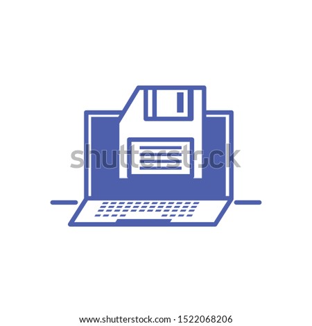 laptop computer device with floppy disk vector illustration design