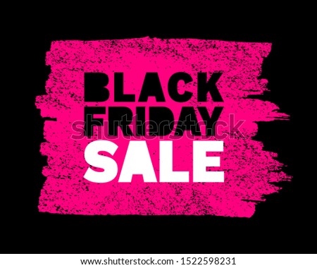 Black Friday sale banner. Pink color background. Brush stroke blots frame for sales and discounts. Template design. Watercolor texture. Raster grunge illustration