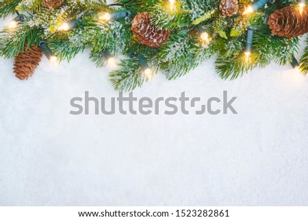 Christmas Holiday concept with decorated fir branches and copy space