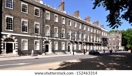 London street of preserved 18th century Georgian terraced houses.