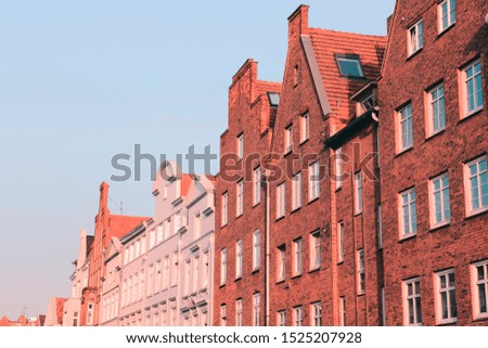 Lubeck in region Schleswig-Holstein, Germany. Hanseatic City. Old Town architecture. Vintage filtered colors.