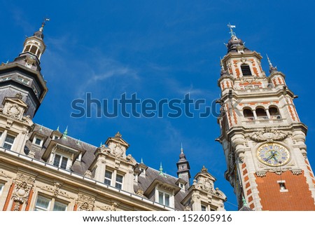 Chamber of commerce in Lille in a summer day under the blue sky