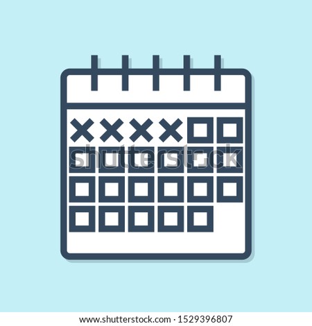 Blue line Calendar icon isolated on blue background.  Vector Illustration