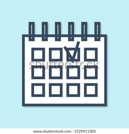 Blue line Detailed calendar icon isolated on blue background. Event calendar.  Vector Illustration