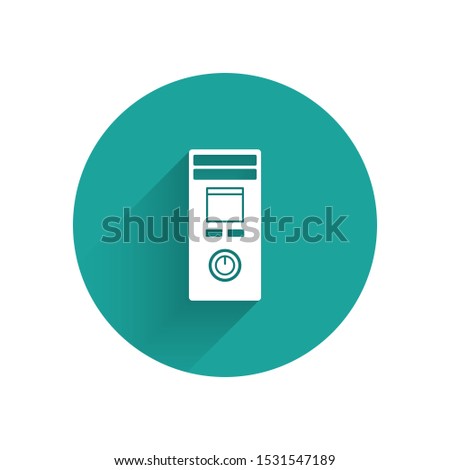 White Smart home icon isolated with long shadow. Remote control. Green circle button. Vector Illustration