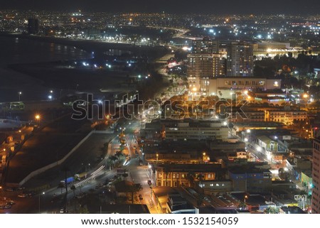                                Arica city harbor illuminated at night