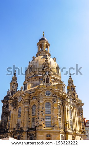 Dresden Frauenkirche (Church of Our Lady), a Lutheran church in Dresden, the capital of the German state of Saxony. One of the largest domes in Europe.