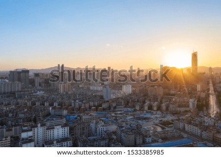 aerial view of kunming cityscape in sunset, yunnan province, China.