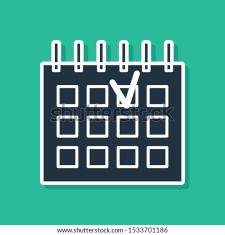 Blue Detailed calendar icon isolated on green background. Event calendar.  Vector Illustration