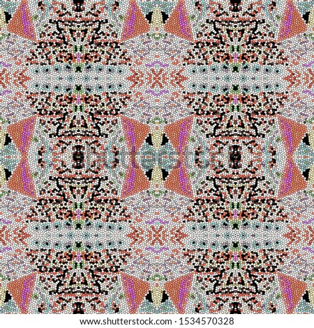 American pattern. Ikat seamless print. Tribal folk ornament. Geometric backdrop. Peruvian seamless texture. Folk navajo print. White, blue, pink, yellow, red american pattern.