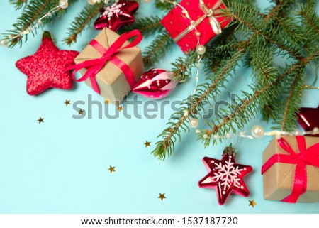 Merry Christmas and Happy New Year. Blue background