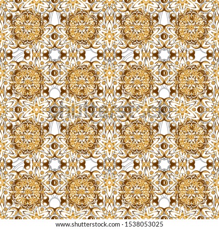 Traditional classic vector ornament on a background. Oriental golden seamless pattern with arabesques and floral elements.