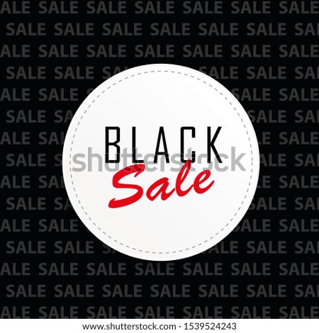 Black sale advertising round tag on black background illustration