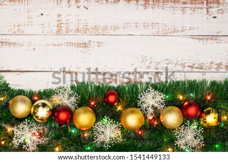 Beautiful gold and red Christmas decoration with Christmas ornaments
