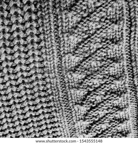 Knit Yarn Pattern. Grey Jumper Christmas. Gray Knitting Wool Texture. Scandinavian Background. Snowflake Fair Isle. Monochrome Macro. Grey Scandinavian Sweater.