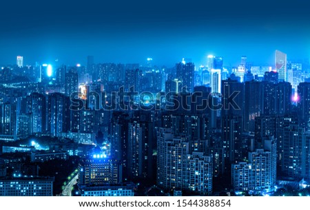 High-rise mountain city night, China's western city of Chongqing.