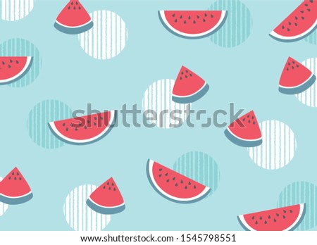 Watermelon background. Cute design of red fruit on green pastel background.