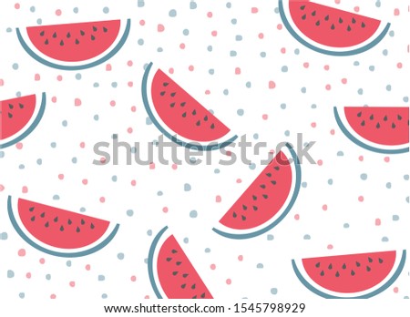 Watermelon background. Cute design of red fruit on white background.
