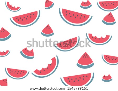 Watermelon background. Cute design of red fruit on white background.